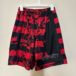 LaxSanity Red & Black Graphic Reversible Athletic Gym Shorts Size S